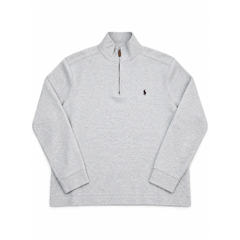 Polo Ralph Lauren Mens Large Grey Cotton Quarter Zip Pullover Sweater